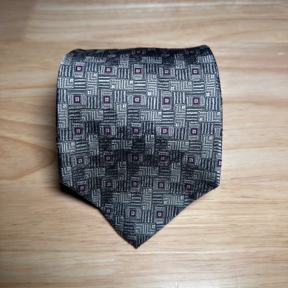 Lauren Ralph Lauren Tie Mens OS Grey Geometric Silk Business Formal Necktie USA